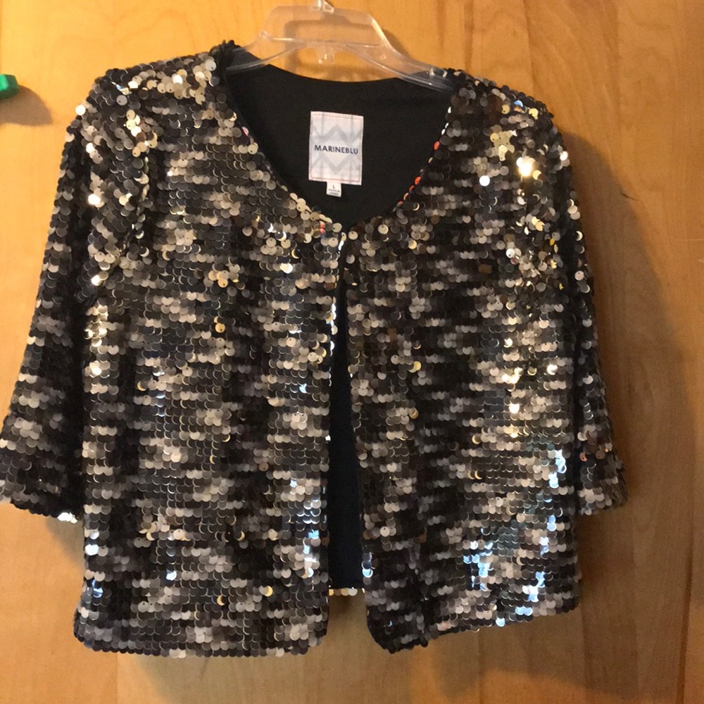Marineblu cropped sequin jacket